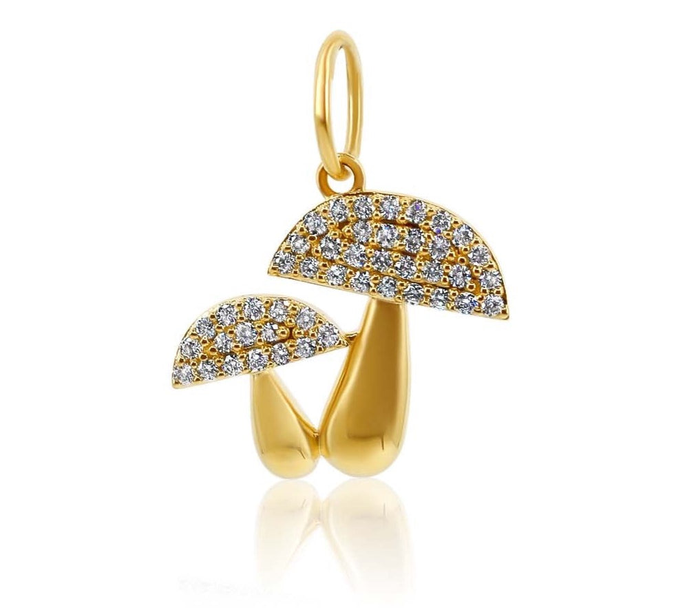 Gold Double Mushroom Diamond Pendant