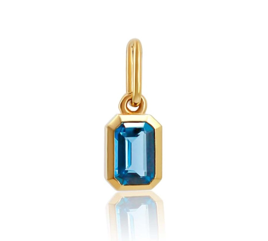 Gold Emerald Shaped London Blue Topaz Charm