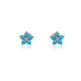 Gold Diamond Turquoise Flower Earring