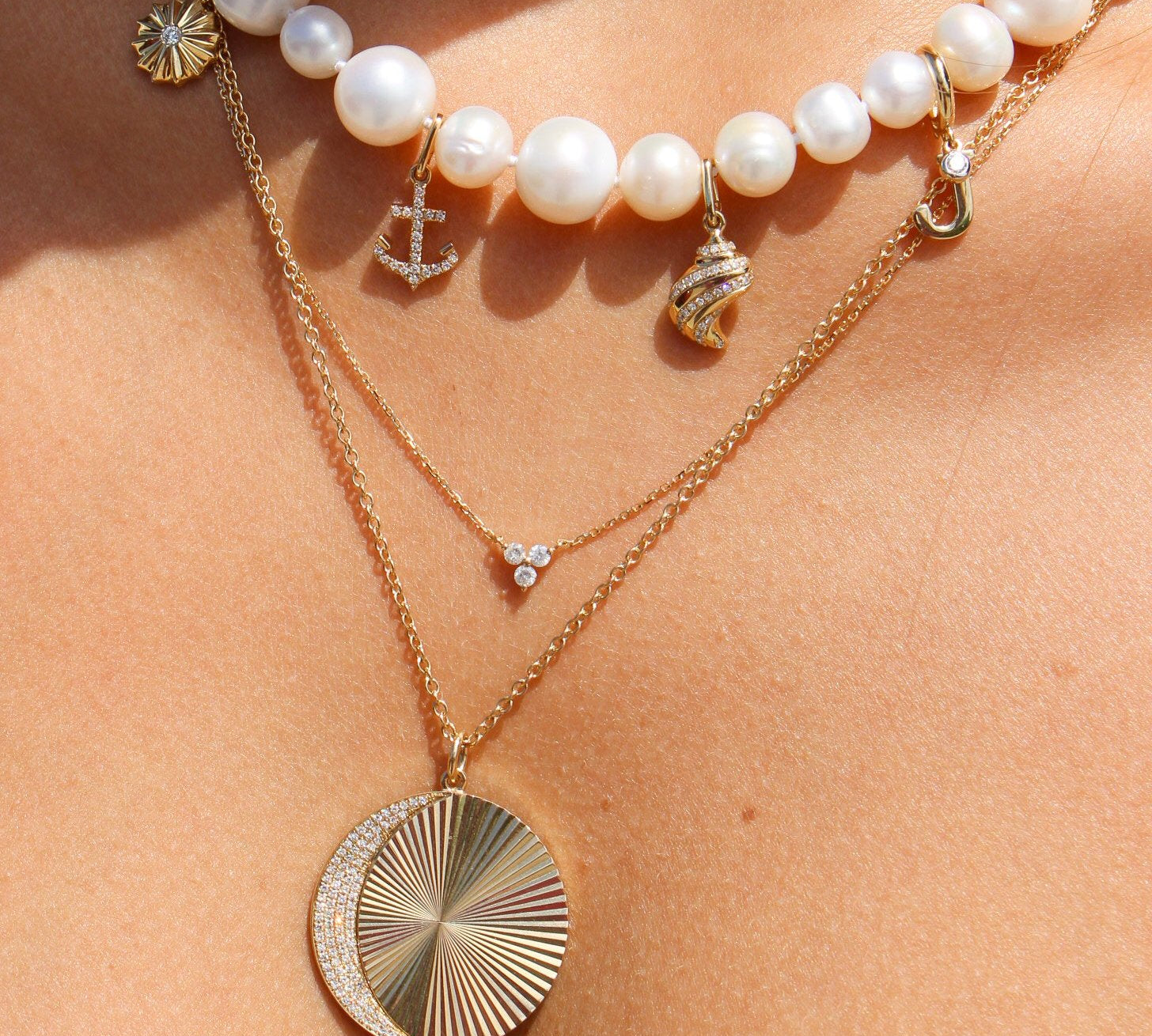 Gold and Diamond Seashell Charm for Necklace