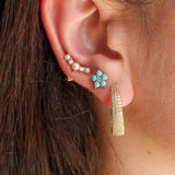 Gold Diamond Turquoise Flower Earring