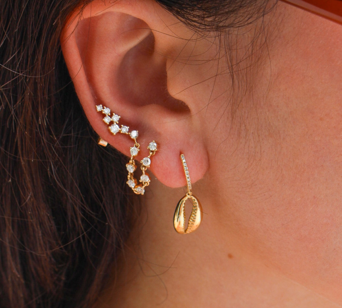 Gold Diamond Cluster Climber Earring