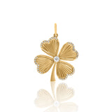 Gold Diamond Fluted Heart Clover Pendant