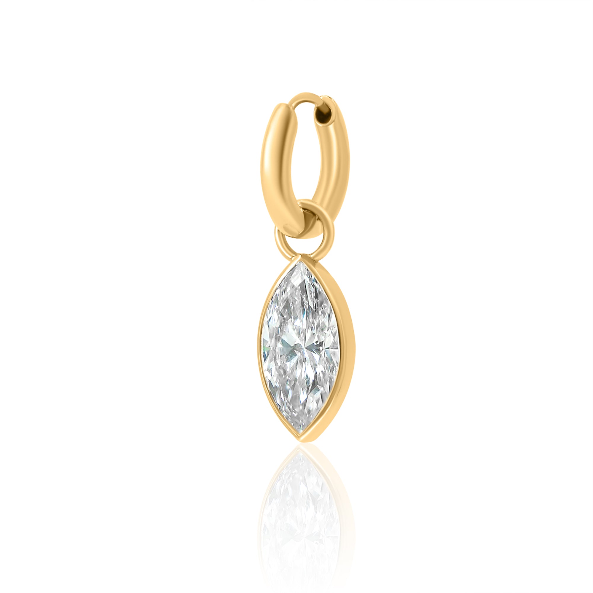 Gold Lab Grown Diamond Marquise Bezel Hoop Earring