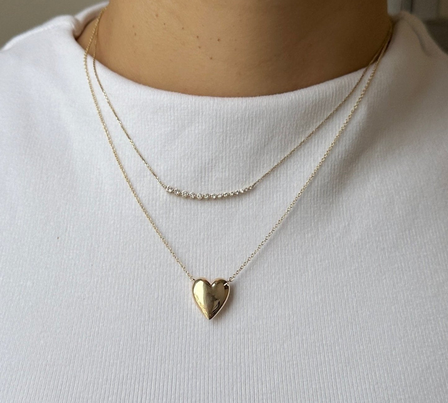 Gold Puffy Heart Necklace - Fine Jewelry by Monisha Melwani