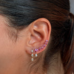 Gold Pink Sapphire Pear Climber Earring
