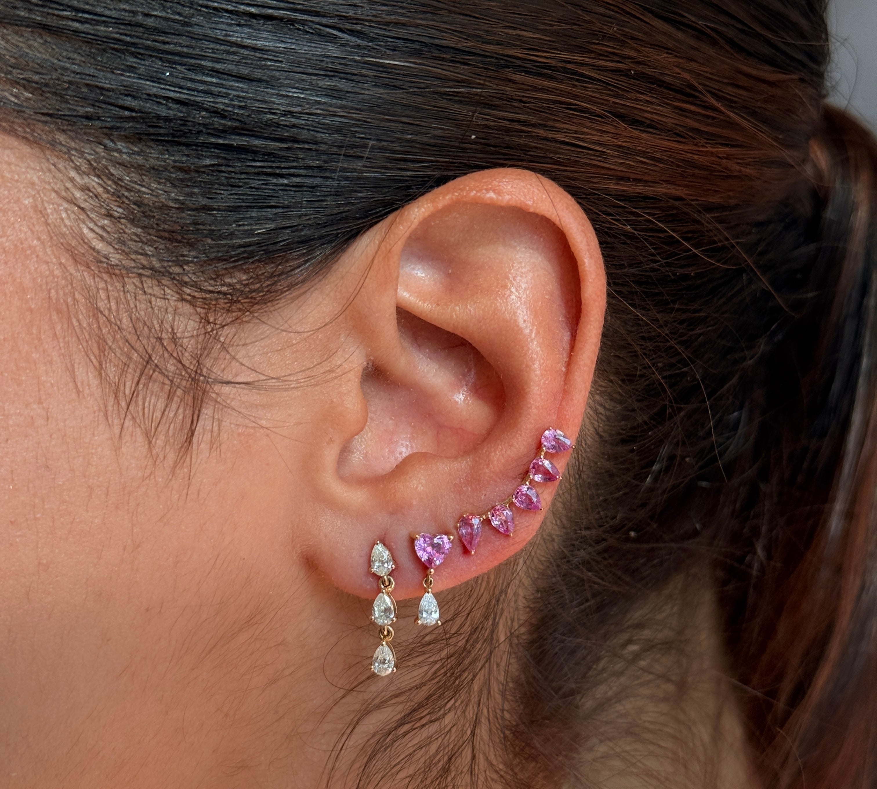 Gold Pink Sapphire Pear Climber Earring