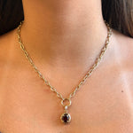 Gold Diamond Garnet Four Prong Pendant