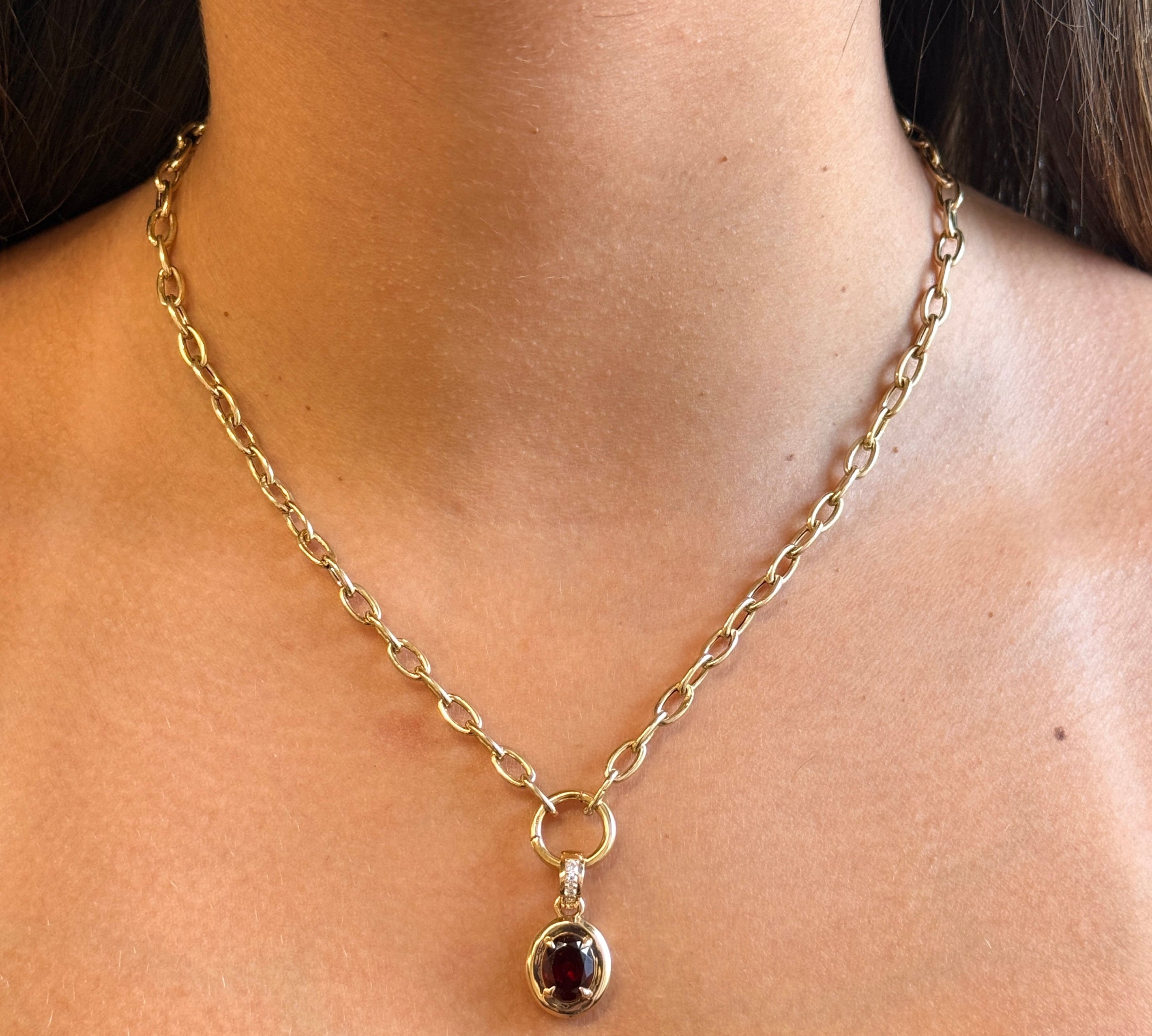 Gold Diamond Garnet Four Prong Pendant