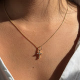 Gold Three Prong Diamond Mini Cross Pendant