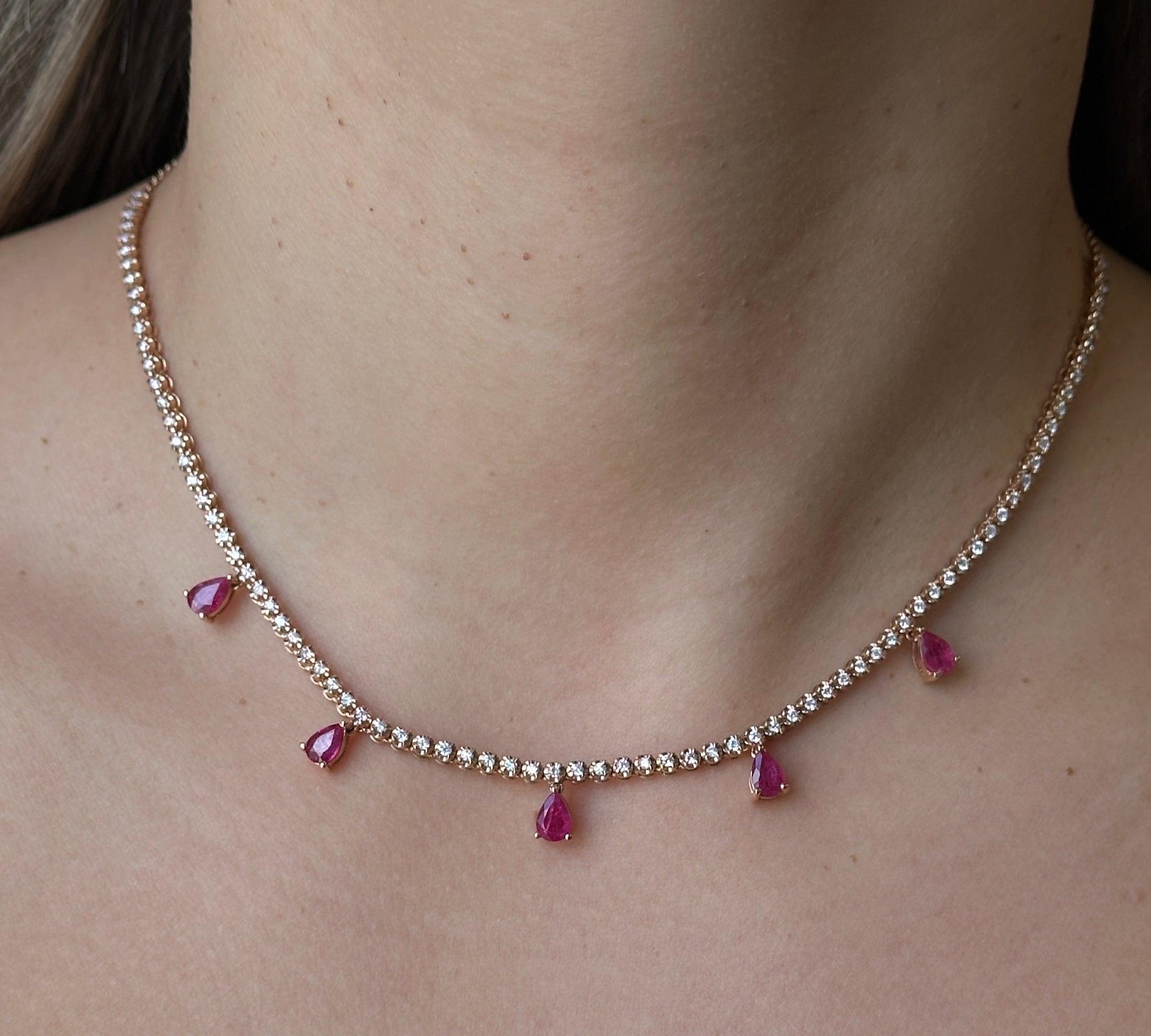 Gold Diamond Ruby Pear Drop Necklace by Monisha Melwani