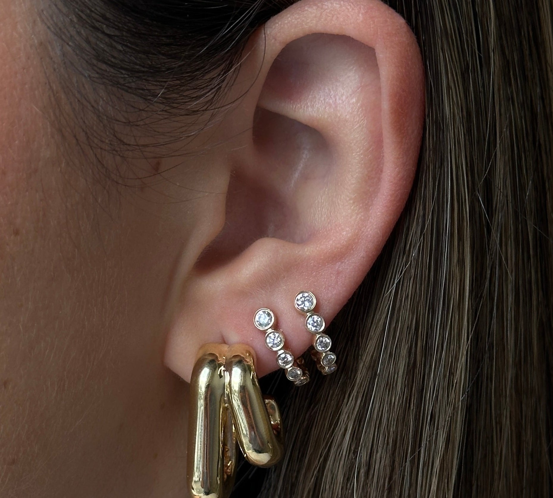 Gold Double Rectangle Hoop by Monisha Melwani