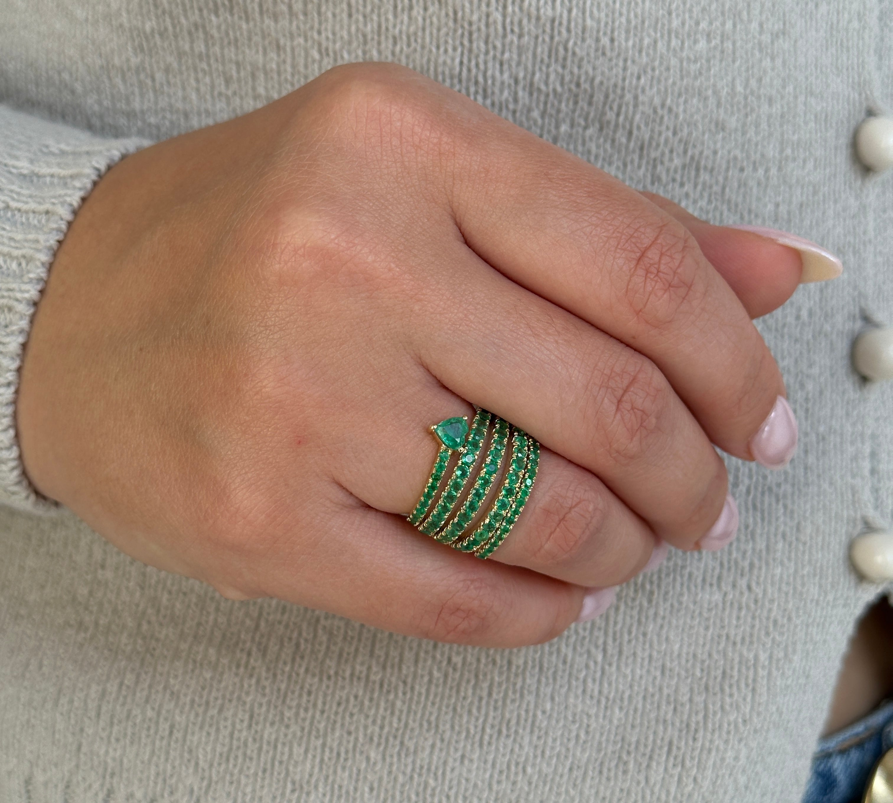 Gold Multi Wrap Heart Emerald Ring by Monisha Melwani