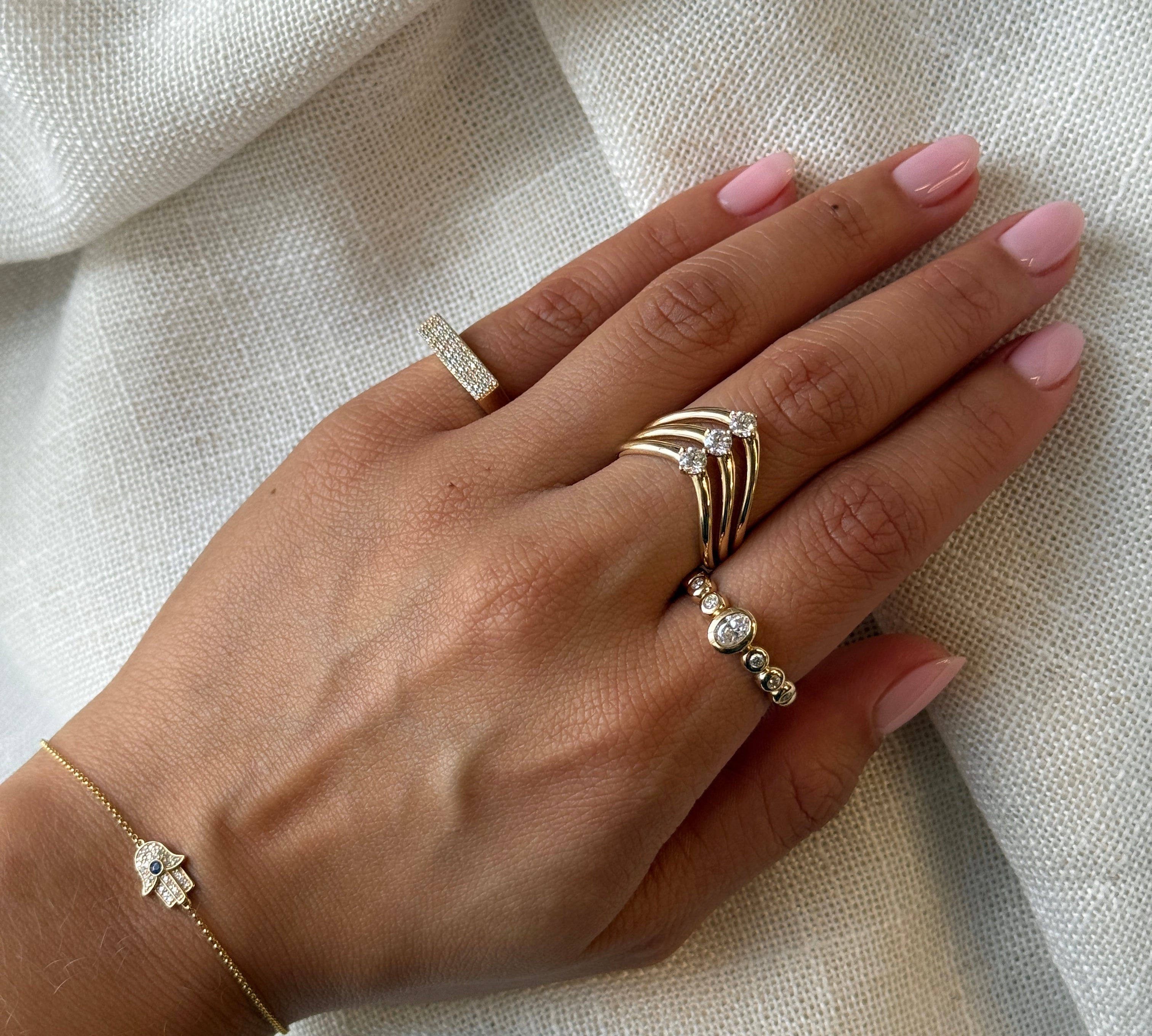 Gold Pave Diamond Bar Pinky Ring
