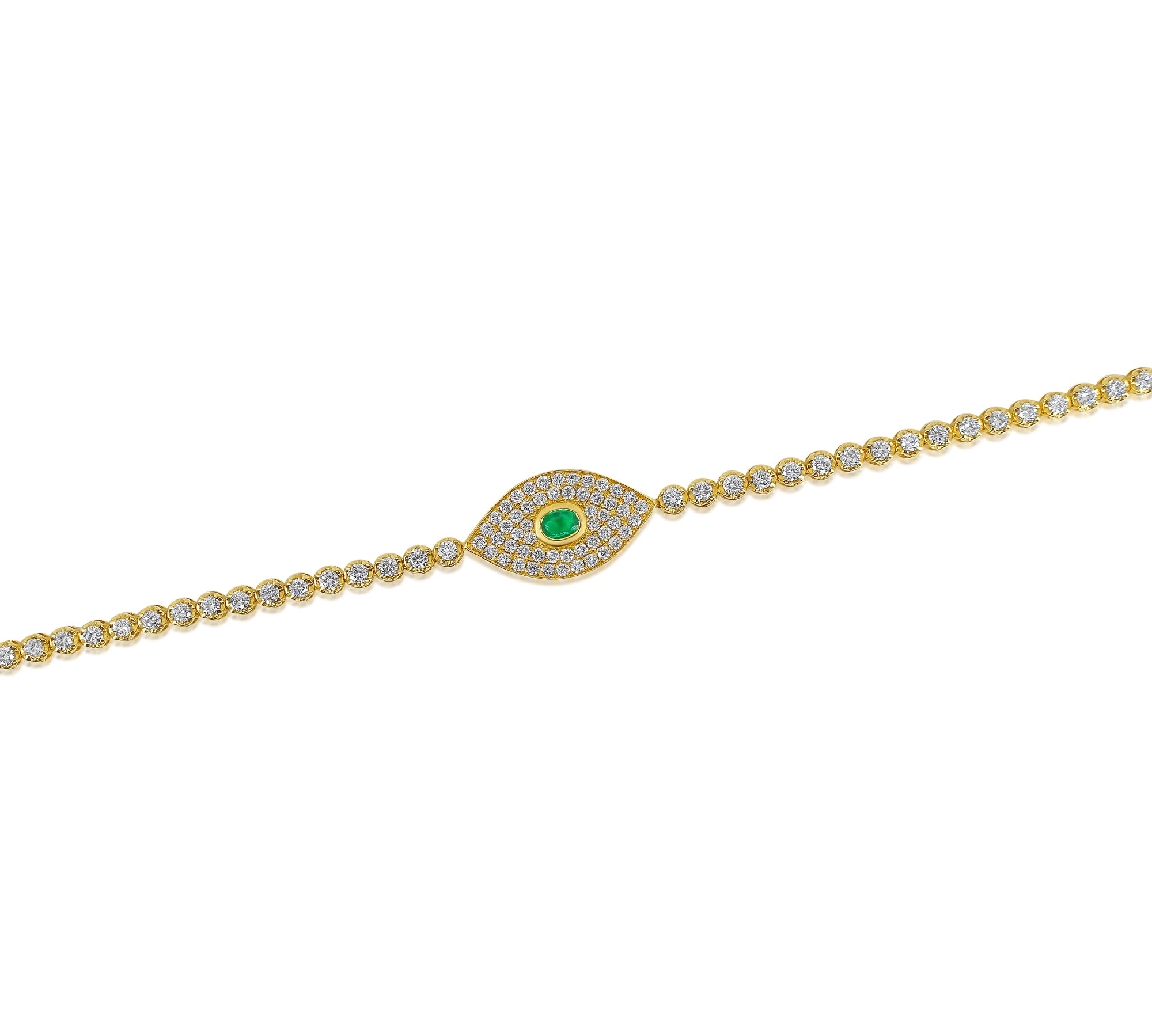 Gold Pave Diamond Emerald Evil Eye Bracelet