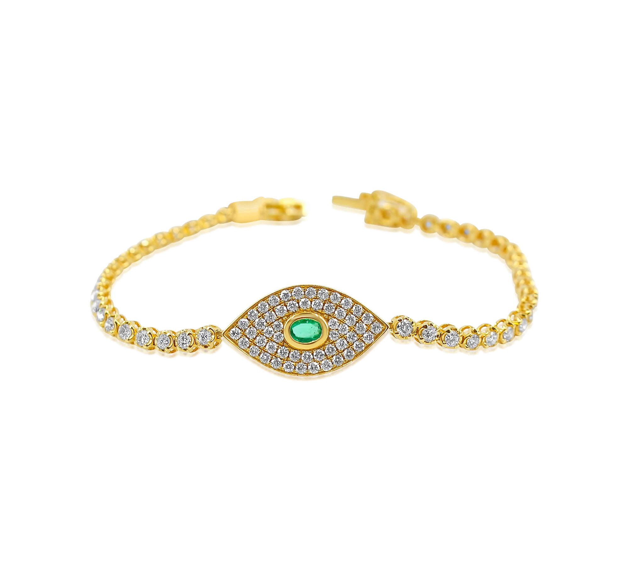 Gold Pave Diamond Emerald Evil Eye Bracelet