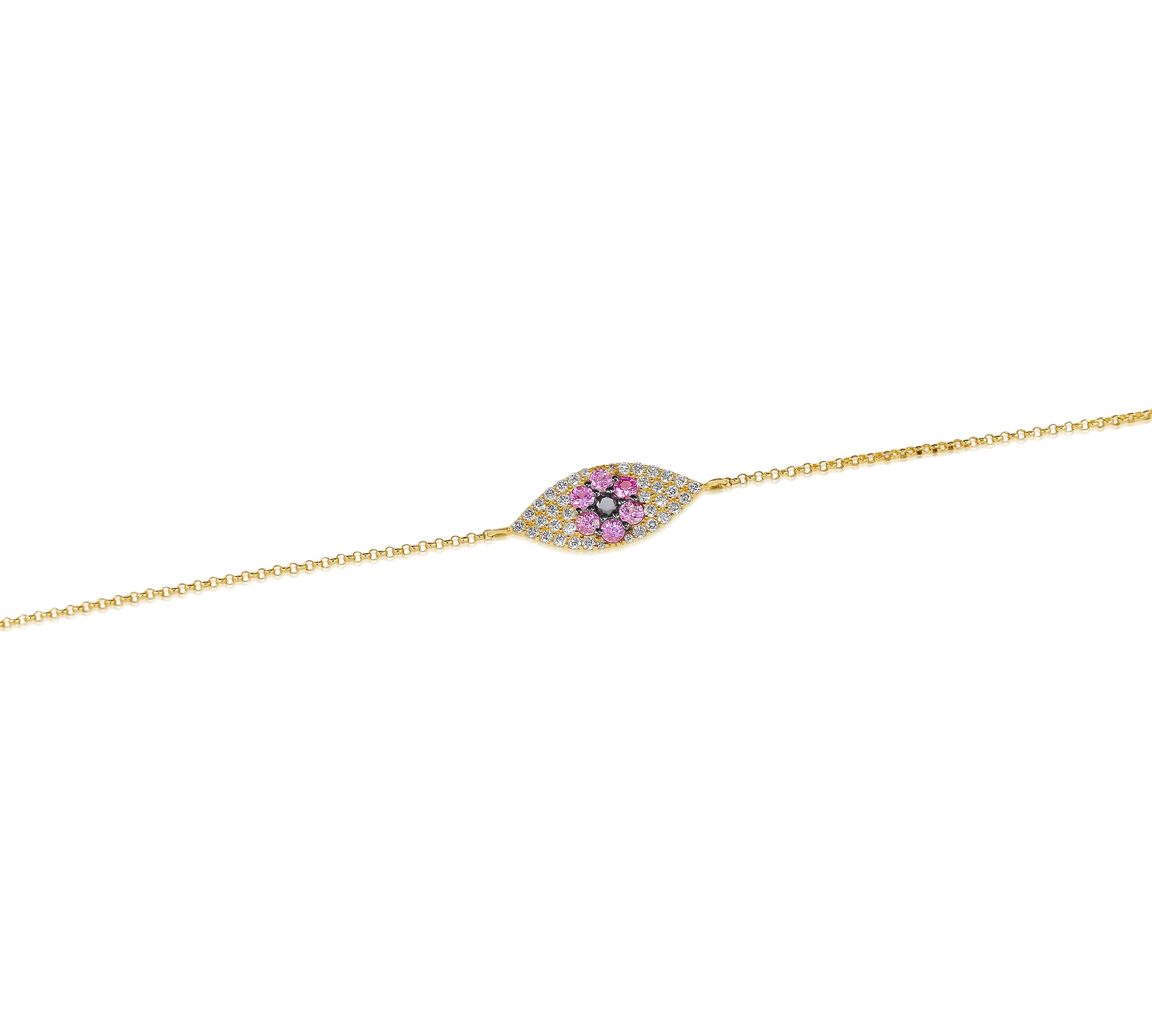 Gold Diamond Pink Sapphire Evil Eye Bracelet