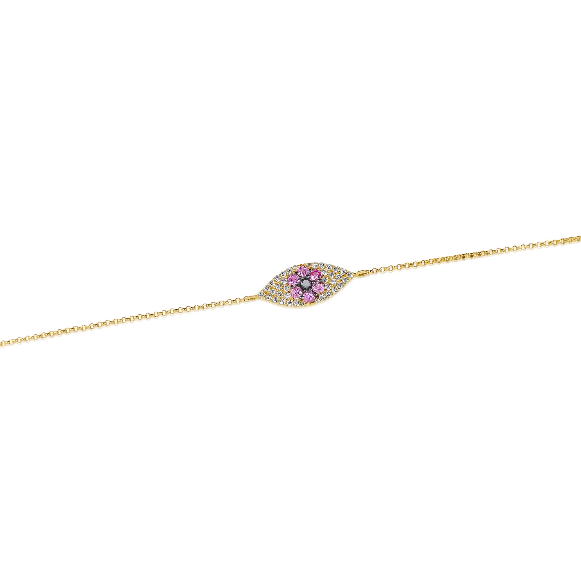 Gold Diamond Pink Sapphire Evil Eye Bracelet