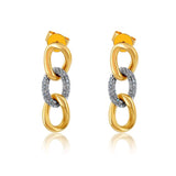 Gold Triple Cuban Link Pave Diamond Earrings