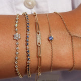 Gold Single Blue Sapphire Bezel Bracelet