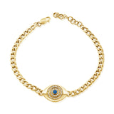 Gold Diamond Sapphire Evil Eye Cuban Link  Bracelet