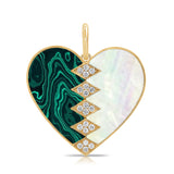 Gold Diamond Half Malachite Half Mother of Pearl Heart Pendant
