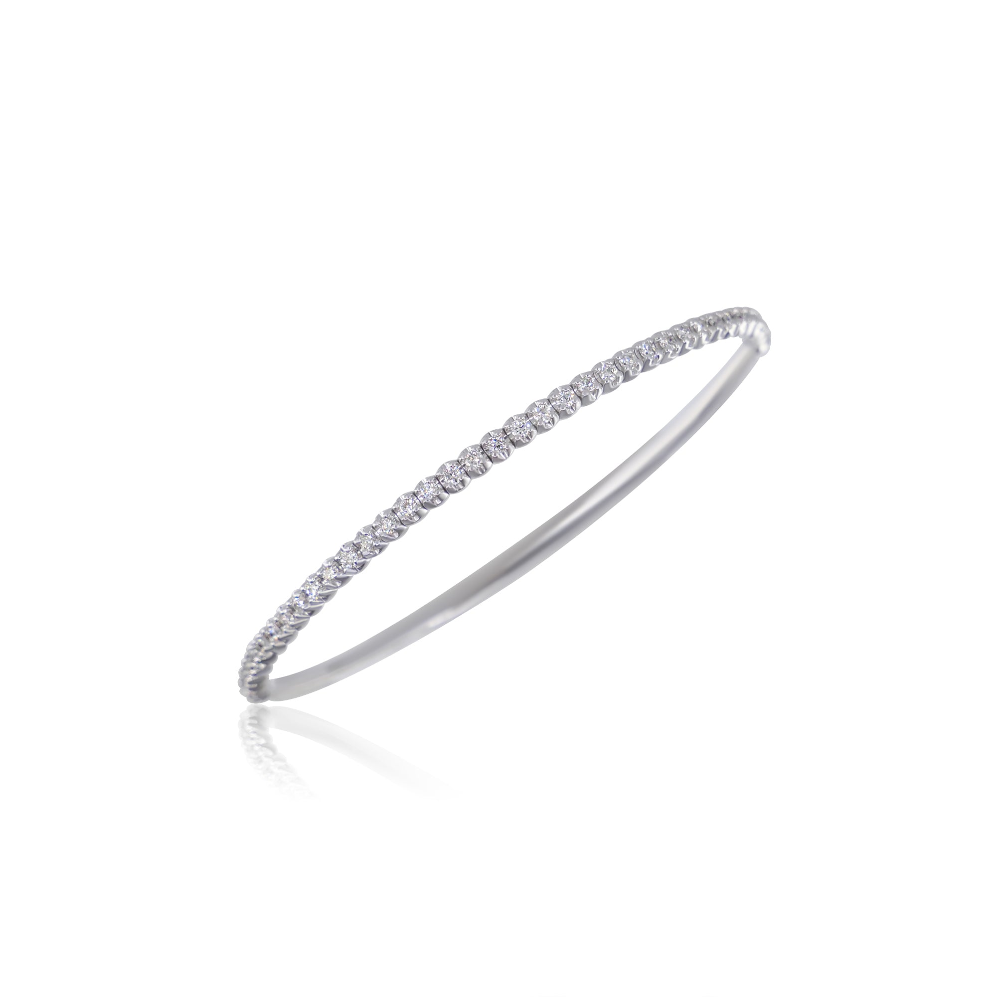 Gold Half Four Prong Diamond Tennis Bangle