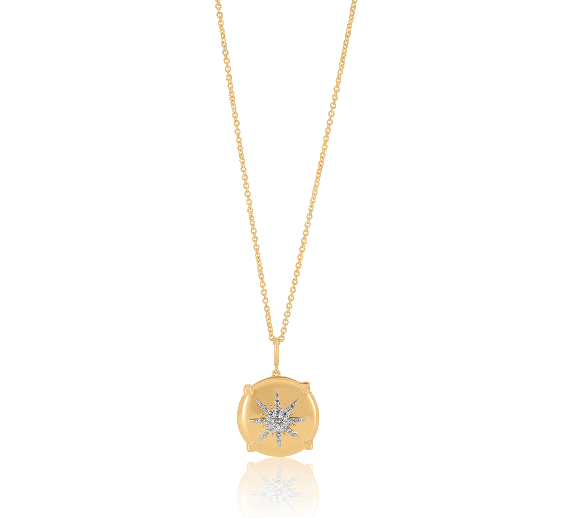 Gold Diamond Starburst Round Locket Necklace