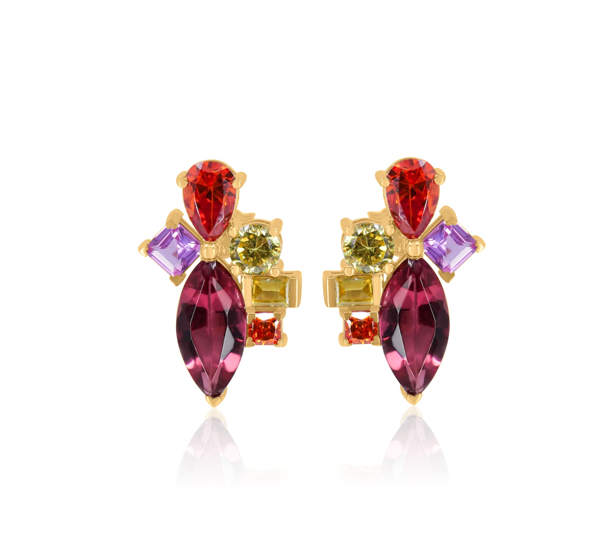 Gold Multi Color Lab Grown Sapphire Earrings