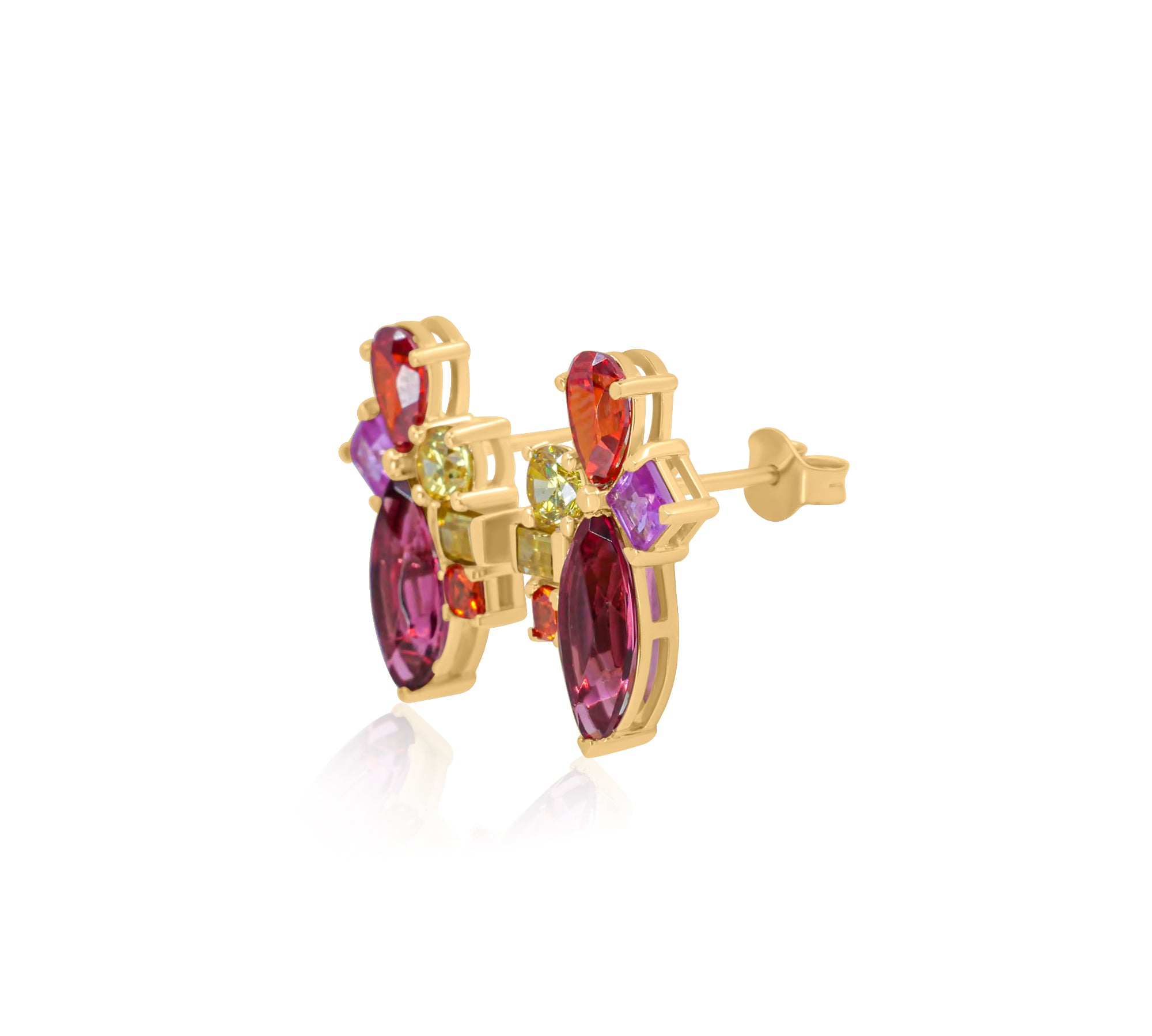 Gold Multi Color Lab Grown Sapphire Earrings