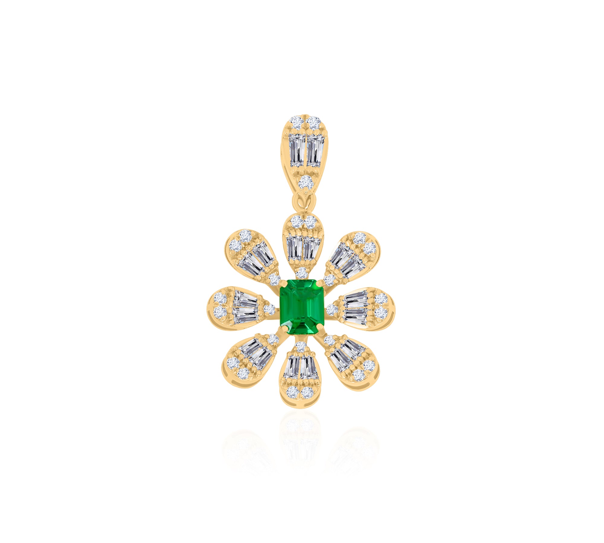 Gold Diamond Emerald Flower Pendant