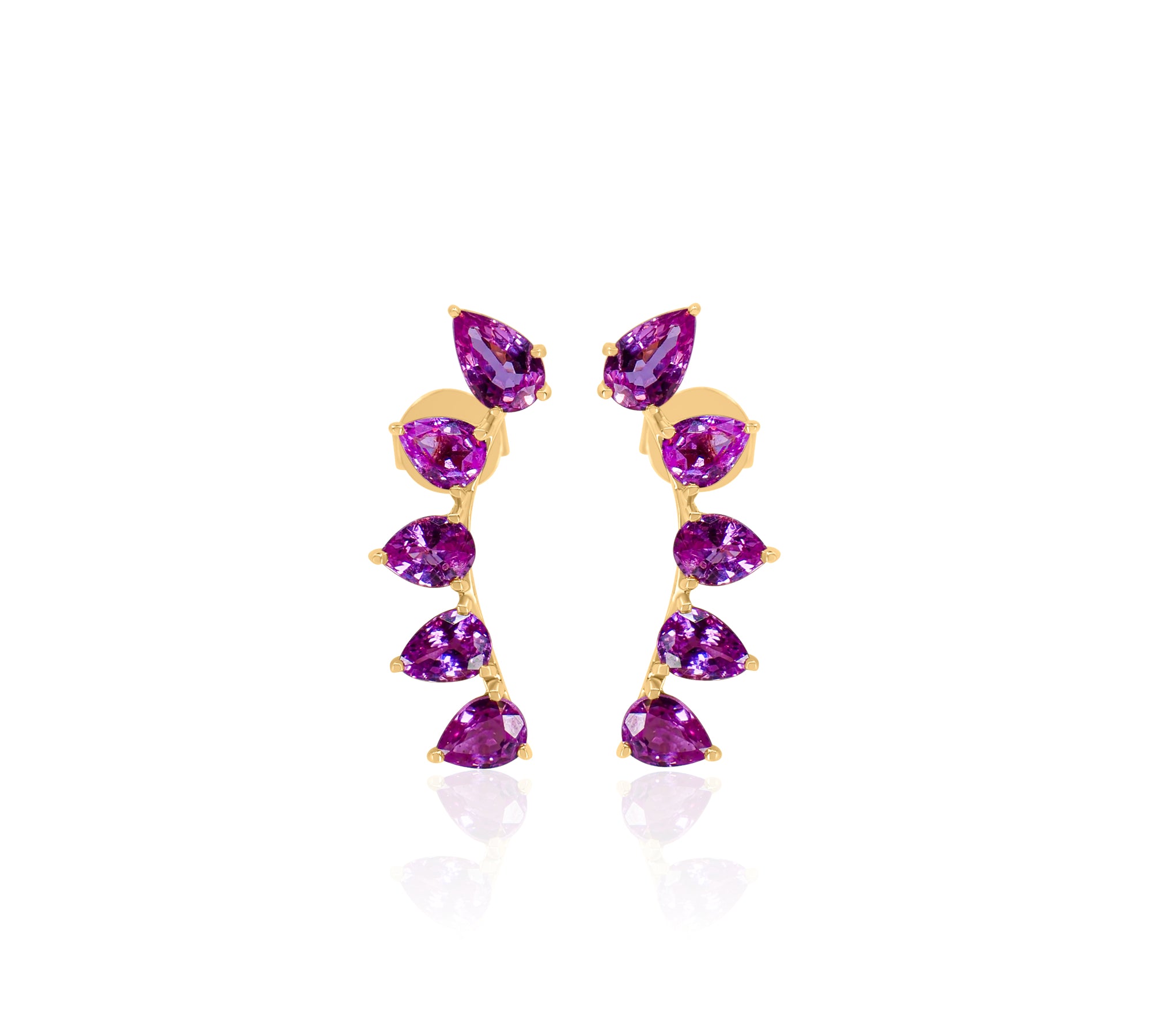 Gold Pink Sapphire Pear Climber Earring