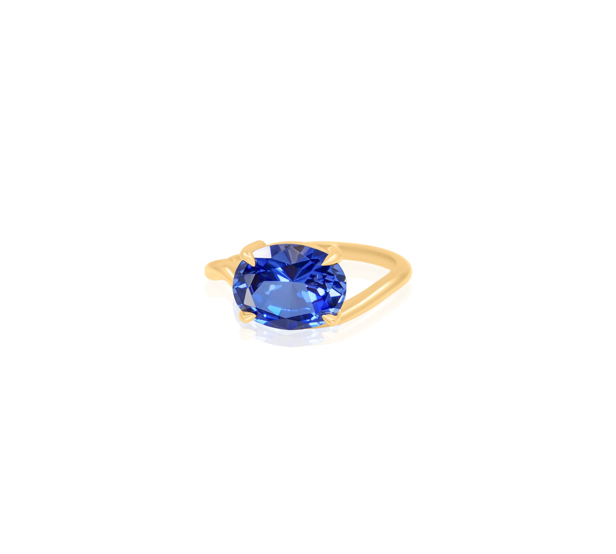 Gold Lab Grown Tanzanite Oval Wave Pinky Ring