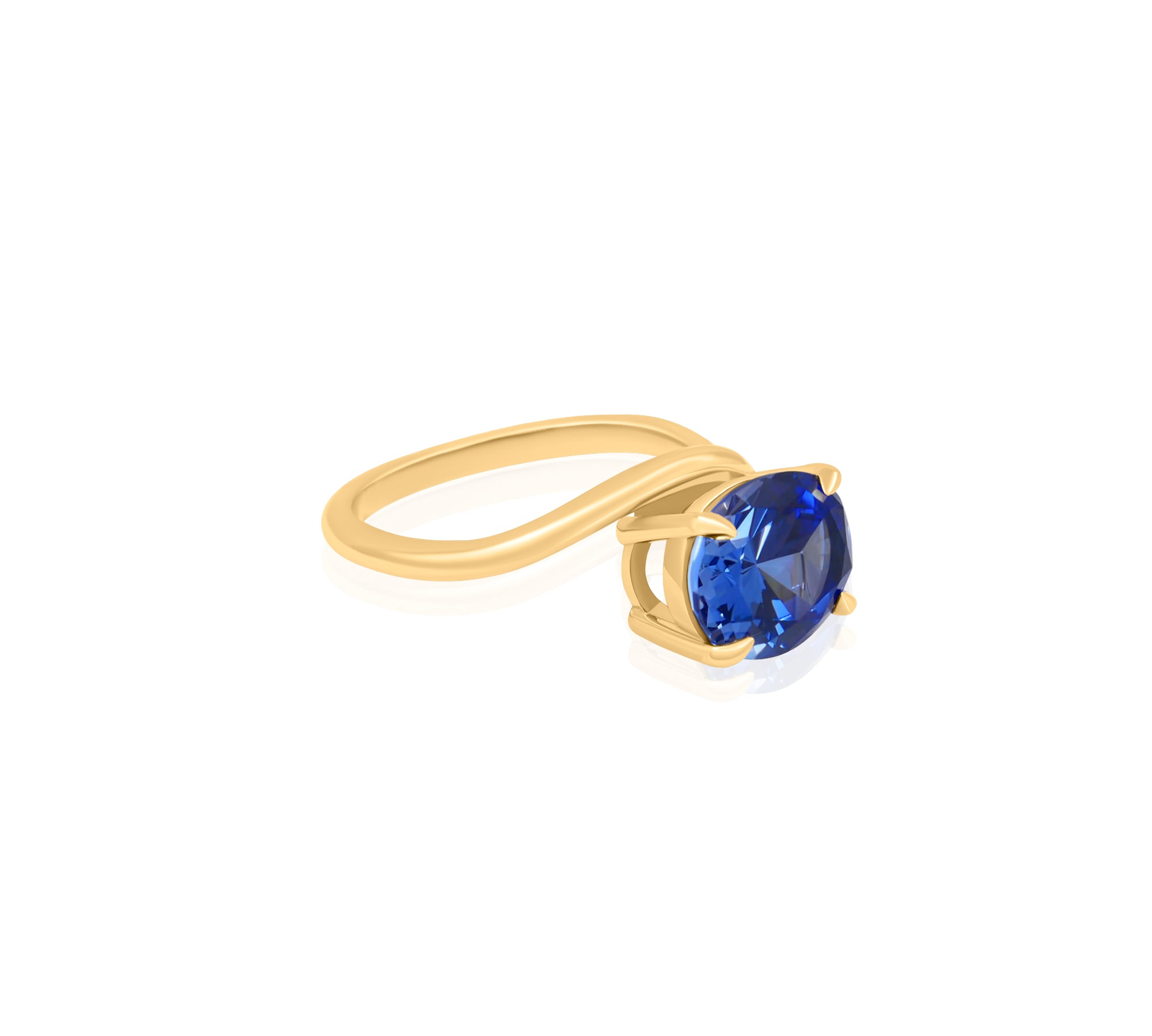 Gold Lab Grown Tanzanite Oval Wave Pinky Ring