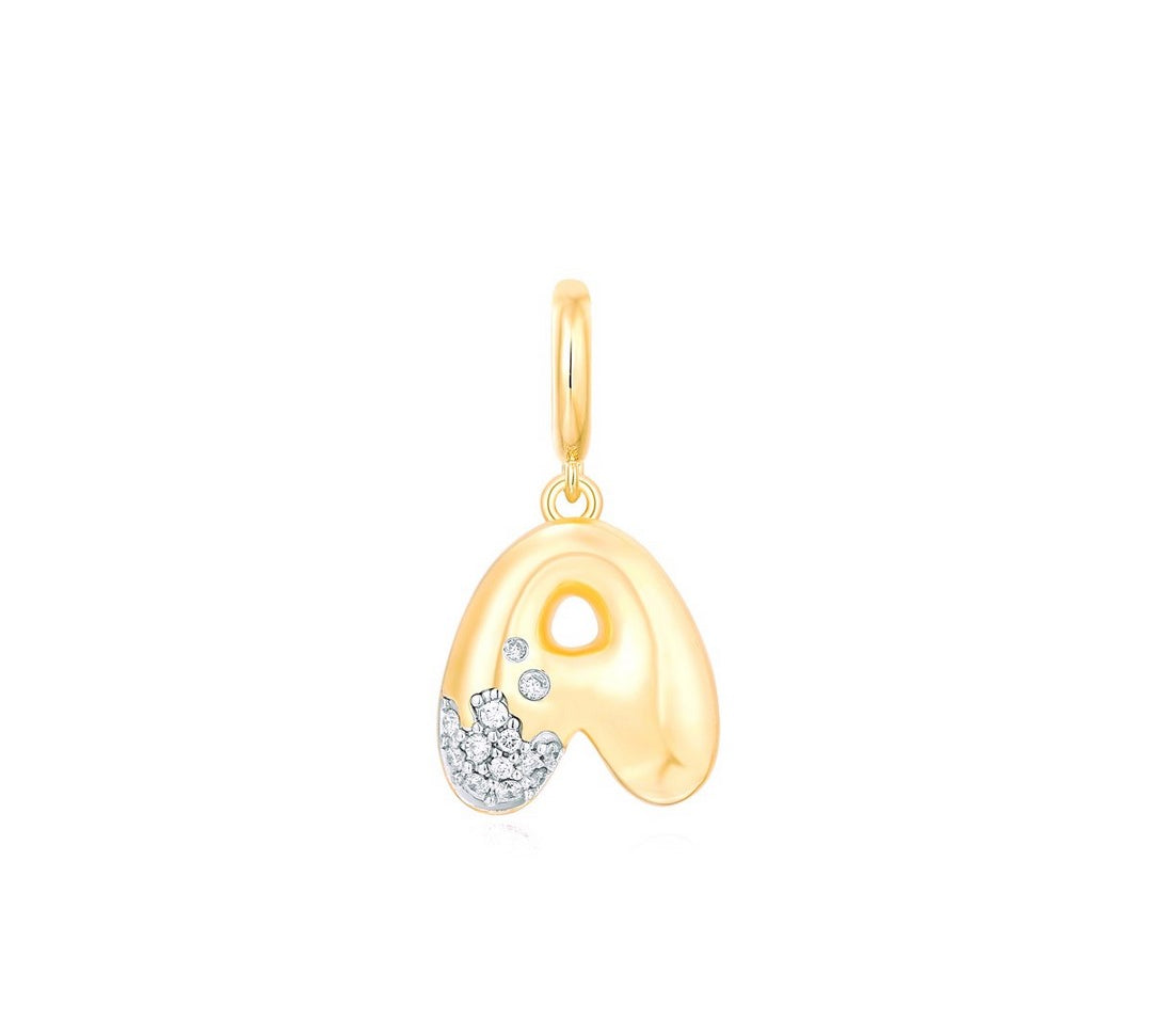 Gold Diamond Mini Pave Bubble Initial Pendant