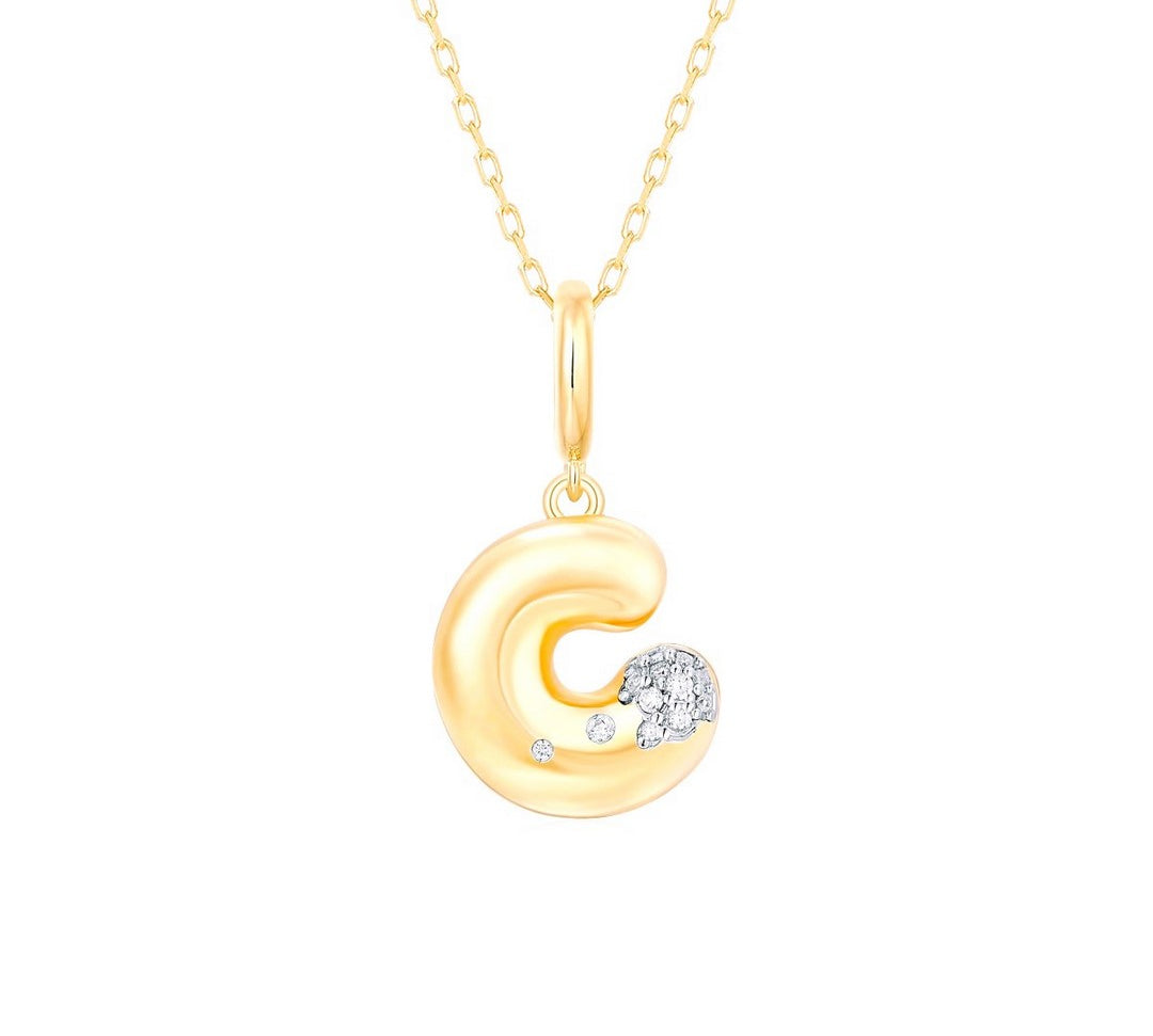Gold Diamond Mini Pave Bubble Initial Pendant