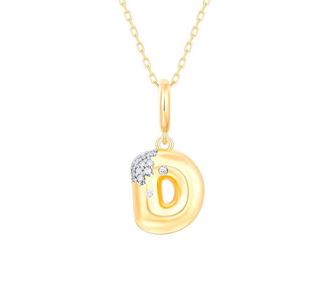 Gold Diamond Mini Pave Bubble Initial Pendant