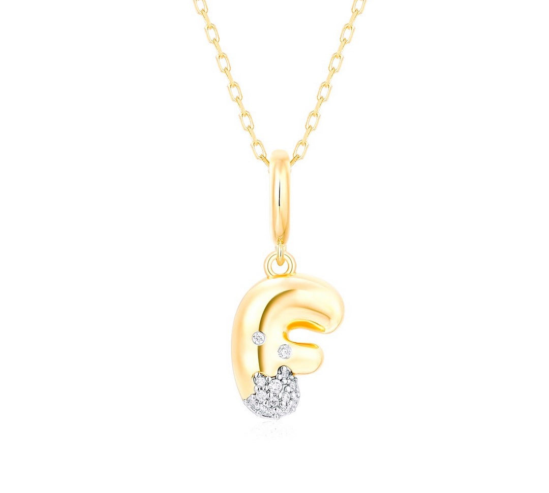 Gold Diamond Mini Pave Bubble Initial Pendant
