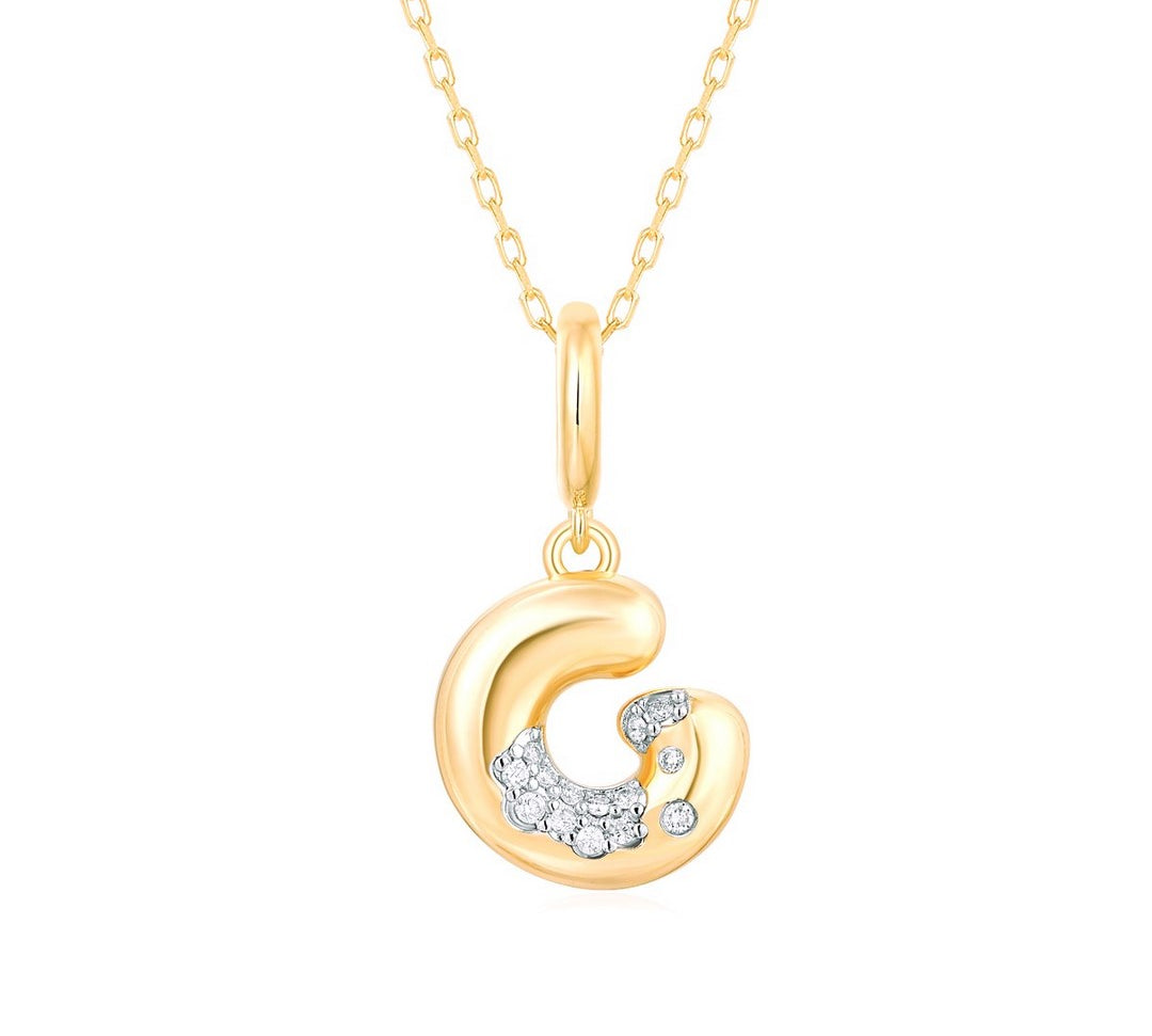 Gold Diamond Mini Pave Bubble Initial Pendant
