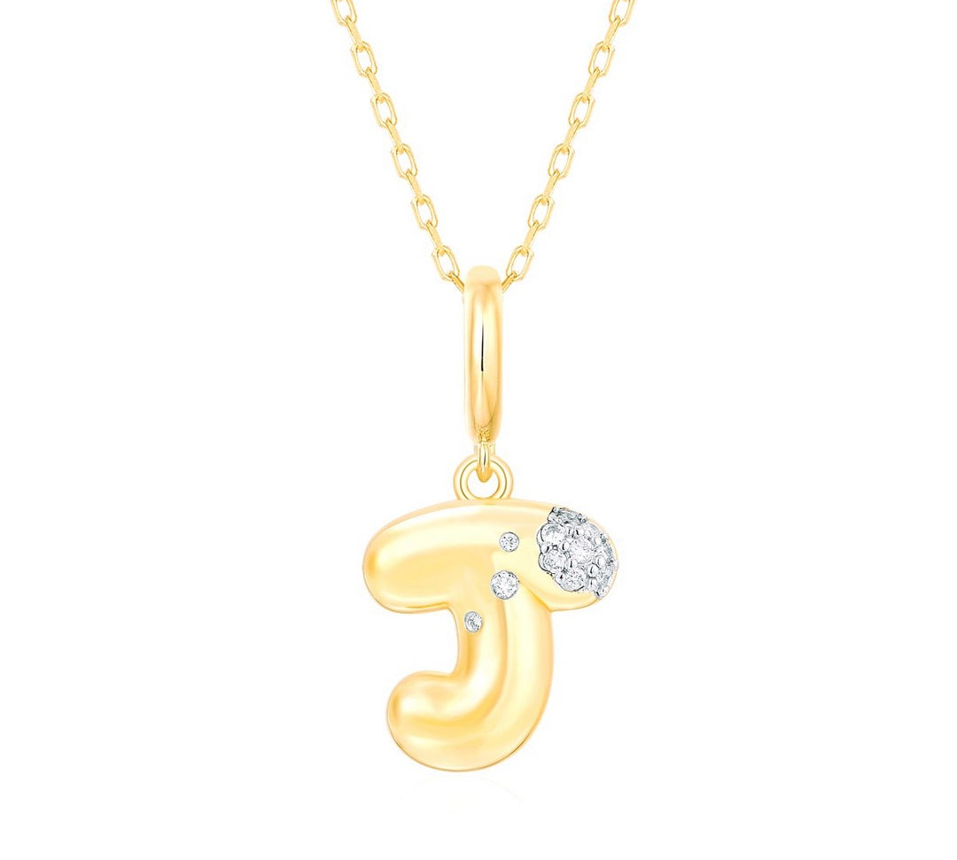 Gold Diamond Mini Pave Bubble Initial Pendant