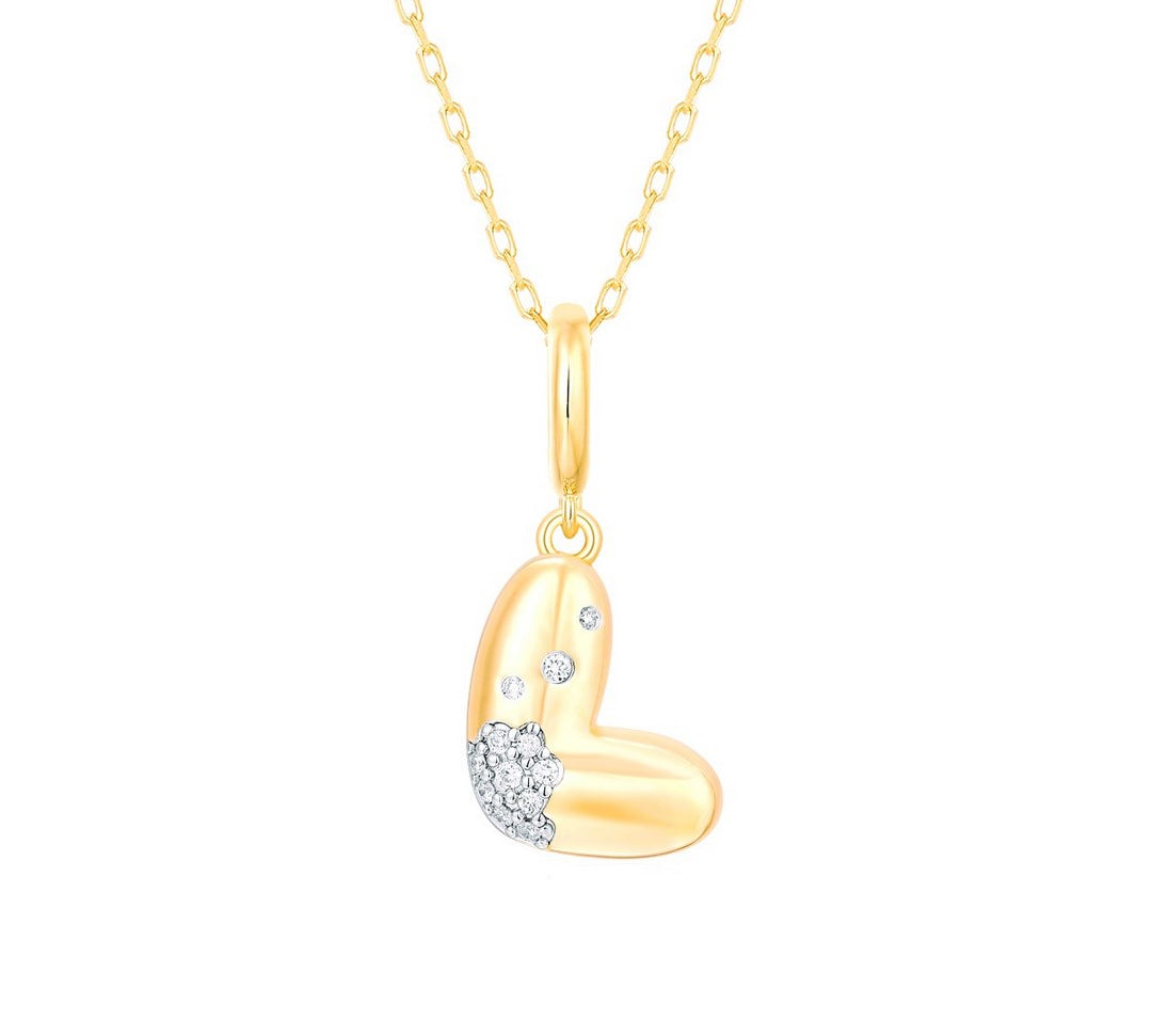 Gold Diamond Mini Pave Bubble Initial Pendant
