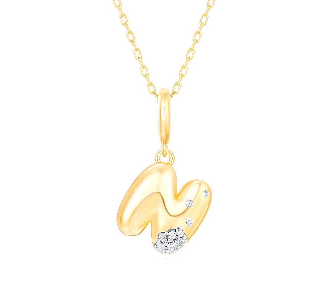 Gold Diamond Mini Pave Bubble Initial Pendant