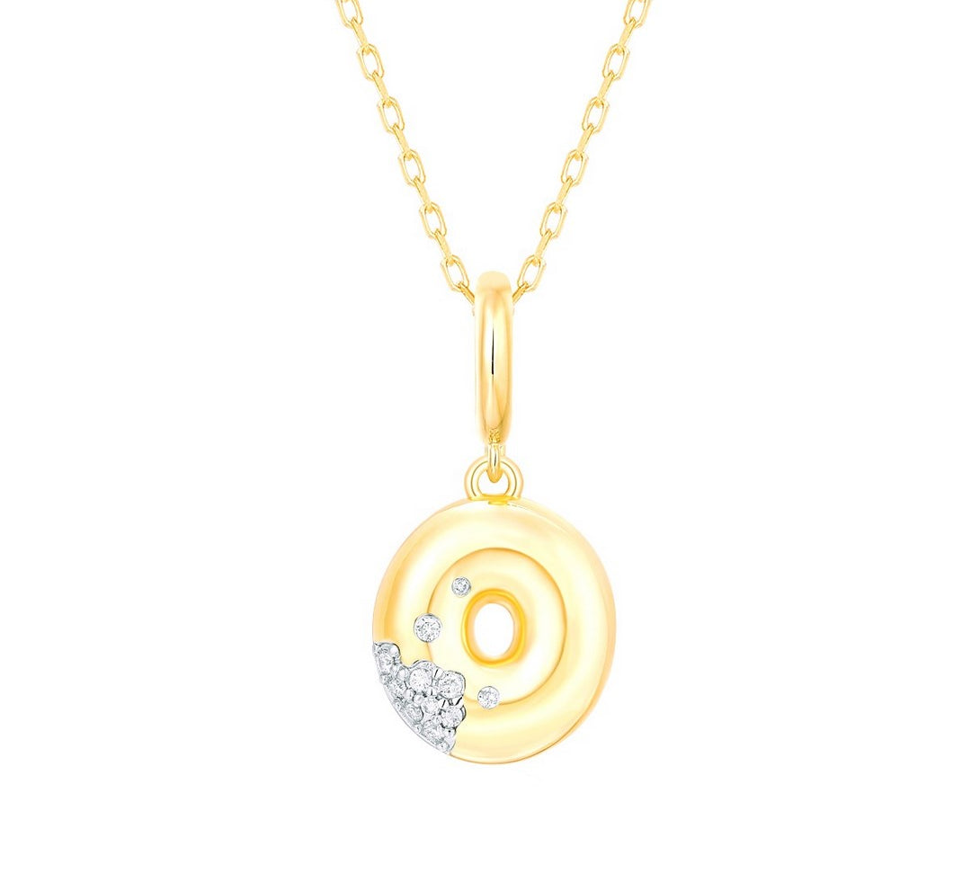 Gold Diamond Mini Pave Bubble Initial Pendant