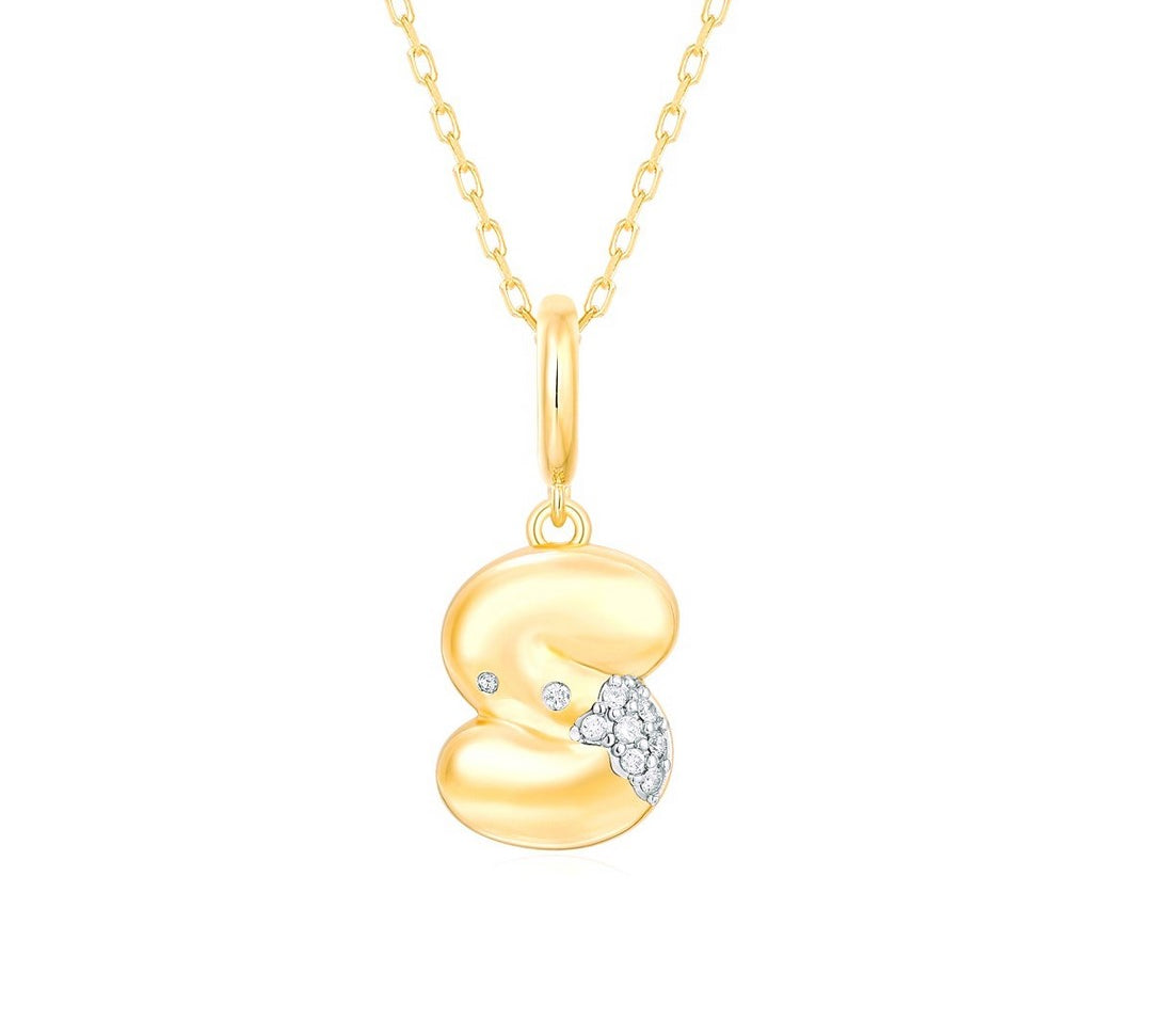 Gold Diamond Mini Pave Bubble Initial Pendant