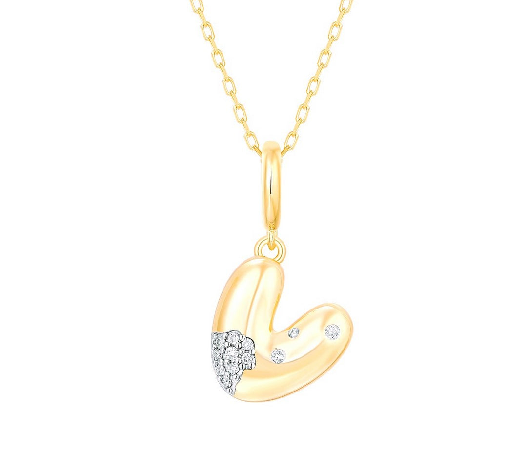 Gold Diamond Mini Pave Bubble Initial Pendant