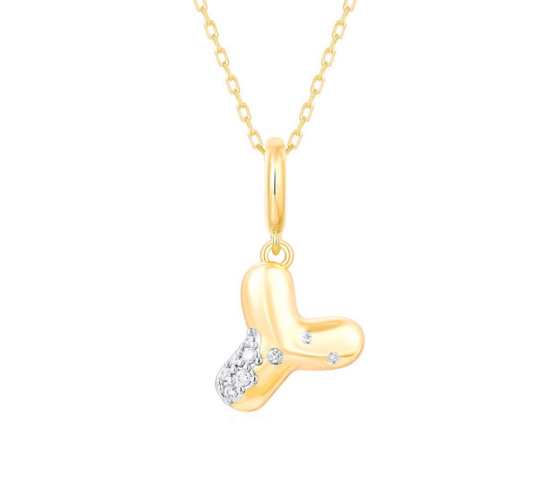 Gold Diamond Mini Pave Bubble Initial Pendant