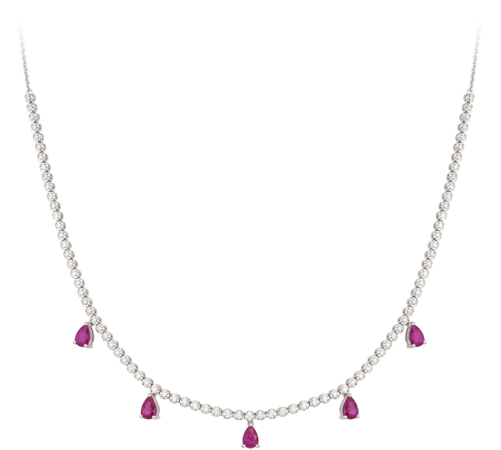 Gold Diamond Ruby Pear Drop Necklace