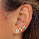 Gold Diamond Heart Emerald Cut Stud Earring
