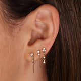 Gold Diamond Double Prong Drop Loop Earring