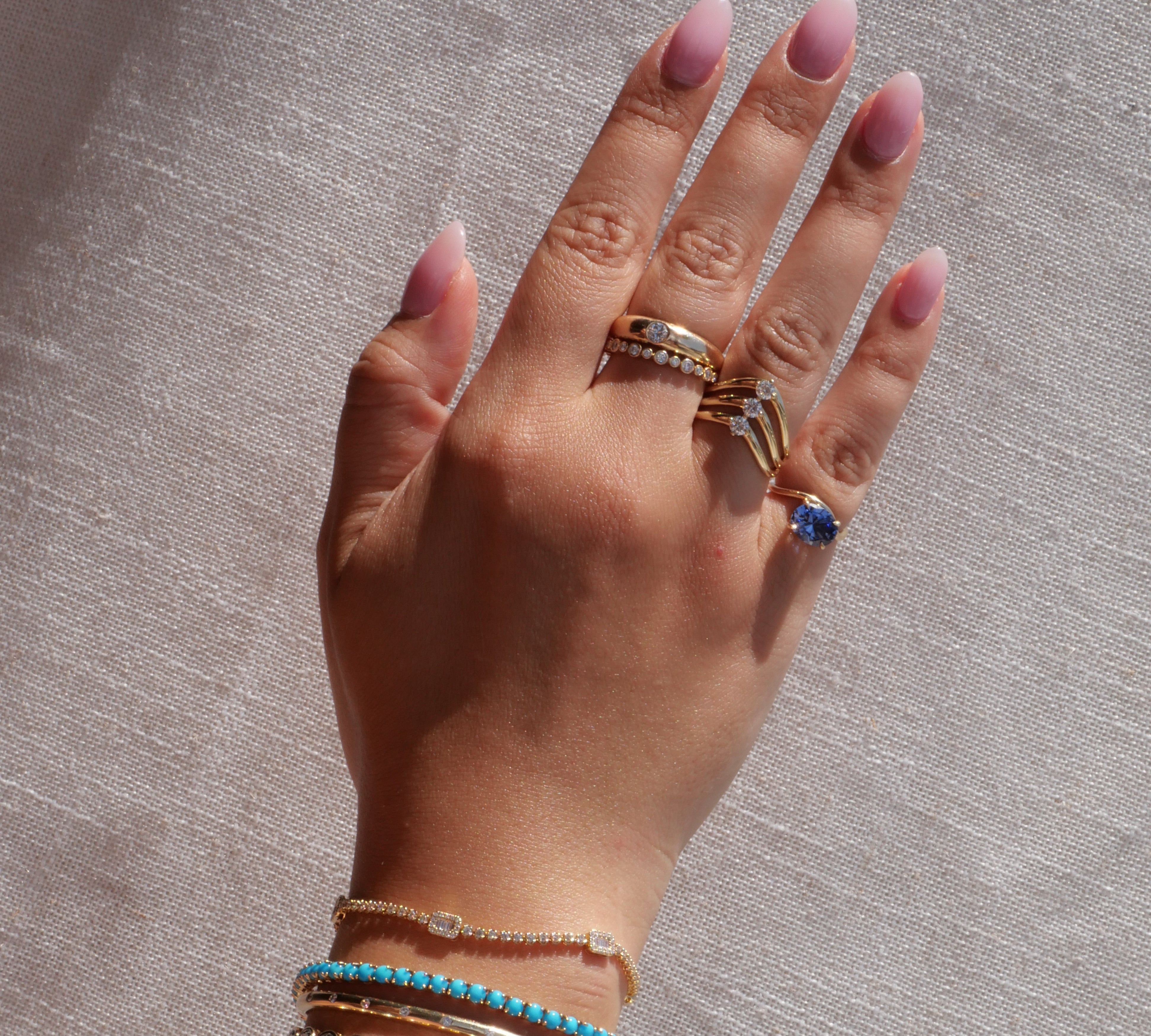 Gold Lab Grown Tanzanite Oval Wave Pinky Ring